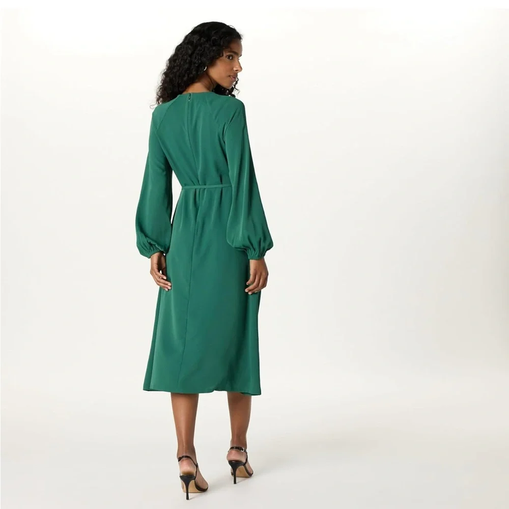 The Drop Women's Standard Dolman Balloon Sleeve Belted Midi Dress - Picture 3 of 11
